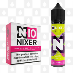 Apple Berry by Nixer E Liquid | 60ml Long Fill | Mixer Kit, Nicotine Type: Nicotine Salt, Strength & Size: 10mg Salt • 60ml • Inc Shots (50/50)