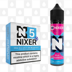 Blue Raspberry by Nixer E Liquid | 60ml Long Fill | Mixer Kit, Nicotine Type: Nicotine Salt, Strength & Size: 05mg Ice Salt • 60ml • Inc Shots (50/50)