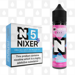 Blue Sour Raspberry by Nixer E Liquid | 60ml Long Fill | Mixer Kit, Nicotine Type: Nicotine Salt, Strength & Size: 05mg Ice Salt • 60ml • Inc Shots (50/50)
