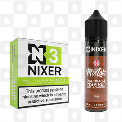 Cola by Mix Labs x Nixer E Liquid | 60ml Long Fill, Nicotine Type: Regular Nicotine, Strength & Size: 03mg • 60ml • Inc Shots (70/30)