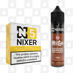 Cola by Mix Labs x Nixer E Liquid | 60ml Long Fill, Nicotine Type: Nicotine Salt, Strength & Size: 05mg Salt • 60ml • Inc Shots (50/50)