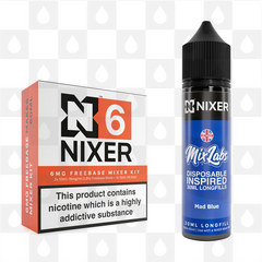Mad Blue by Mix Labs x Nixer E Liquid | 60ml Long Fill, Nicotine Type: Regular Nicotine, Strength & Size: 06mg • 60ml • Inc Shots (70/30)