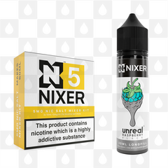 Black by Unreal x Nixer E Liquid | 60ml Long Fill, Nicotine Type: Nicotine Salt, Strength & Size: 05mg Salt • 60ml • Inc Shots (50/50)