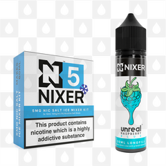 Blue by Unreal x Nixer E Liquid | 60ml Long Fill, Nicotine Type: Nicotine Salt, Strength & Size: 05mg Ice Salt • 60ml • Inc Shots (50/50)