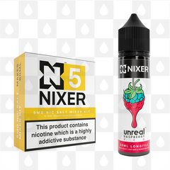 Red by Unreal x Nixer E Liquid | 60ml Long Fill, Nicotine Type: Nicotine Salt, Strength & Size: 05mg Salt • 60ml • Inc Shots (50/50)
