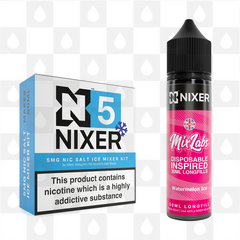 Watermelon Ice by Mix Labs x Nixer E Liquid | 60ml Long Fill, Nicotine Type: Nicotine Salt, Strength & Size: 05mg Ice Salt • 60ml • Inc Shots (50/50)