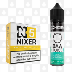 Blue Raspberry Bubblegum by Baa Juice x Nixer E Liquid | 60ml Long Fill, Nicotine Type: Nicotine Salt, Strength & Size: 05mg Salt • 60ml • Inc Shots (50/50)