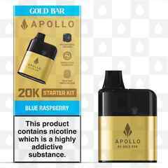 Apollo 20K by Gold Bar | Disposable Vape Kit, Strength & Puff Count: 20mg • 4000 Puffs, Flavour: Blue Raspberry