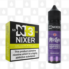 Blackcurrant by Mix Labs x Nixer E Liquid | 60ml Long Fill, Nicotine Type: Regular Nicotine, Strength & Size: 03mg • 60ml • Inc Shots (50/50)