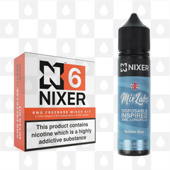 Bubble Blue by Mix Labs x Nixer E Liquid | 60ml Long Fill, Nicotine Type: Regular Nicotine, Strength & Size: 06mg • 60ml • Inc Shots (70/30)