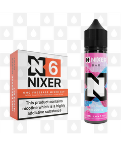 Blue Sour Raspberry by Nixer E Liquid | 60ml Long Fill | Mixer Kit, Nicotine Type: Regular Nicotine, Strength & Size: 6mg • 60ml • Inc. Shots (70/30)