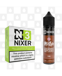 Cola by Mix Labs x Nixer E Liquid | 60ml Long Fill, Nicotine Type: Nicotine Free, Strength & Size: 00mg • 60ml • Inc VG/PG Shots (50/50)