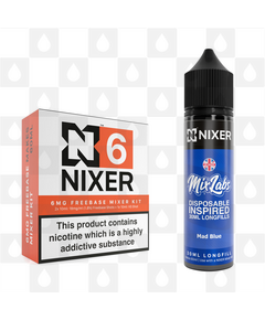 Mad Blue by Mix Labs x Nixer E Liquid | 60ml Long Fill, Nicotine Type: Regular Nicotine, Strength & Size: 06mg • 60ml • Inc Shots (70/30)
