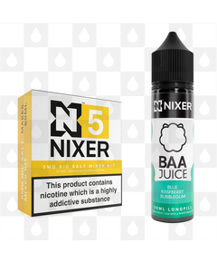 Blue Raspberry Bubblegum by Baa Juice x Nixer E Liquid | 60ml Long Fill, Nicotine Type: Nicotine Salt, Strength & Size: 05mg Salt • 60ml • Inc Shots (50/50)