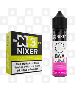 Raspberry Watermelon by Baa Juice x Nixer E Liquid | 60ml Long Fill, Nicotine Type: Regular Nicotine, Strength & Size: 03mg • 60ml • Inc Shots (50/50)