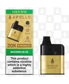 Apollo 20K by Gold Bar | Disposable Vape Kit, Strength & Puff Count: 20mg • 4000 Puffs, Flavour: Watermelon Ice