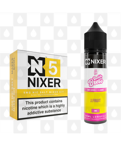 J Fruit by Ohm Brew x Nixer E Liquid | 60ml Long Fill, Nicotine Type: Nicotine Salt, Strength & Size: 05mg Salt • 60ml • Inc Shots (50/50)