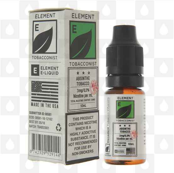 Absinthe Tobacco by Element E Liquid | Tobacconist Dripper Series | 10ml Bottles, Nicotine Strength: 0mg, Size: 10ml (1x10ml)