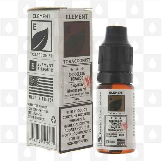 Chocolate Tobacco by Element E Liquid | Tobacconist Dripper Series | 10ml Bottles, Nicotine Strength: 0mg, Size: 10ml (1x10ml)