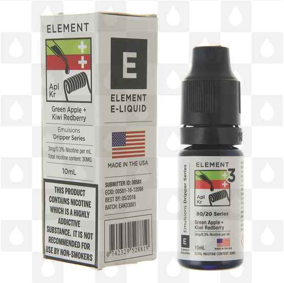 Green Apple & Kiwi Redberry by Element E Liquid | 10ml Bottles, Nicotine Strength: 0mg, Size: 10ml (1x10ml)