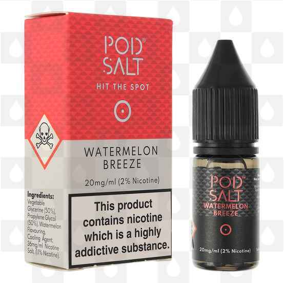 Watermelon Breeze Nic Salt by Pod Salt E Liquid | 10ml Bottles, Nicotine Strength: NS 20mg, Size: 10ml