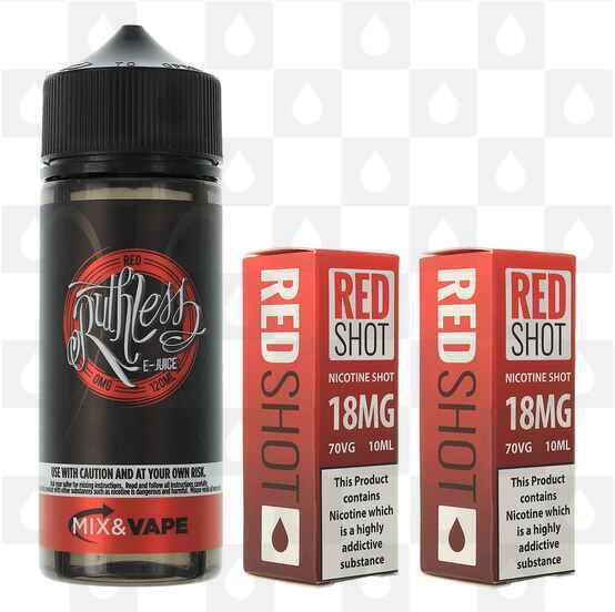 Red by Ruthless E Liquid | 100ml Short Fill, Strength & Size: 0mg • 100ml • Inc 2 x 18mg Shot