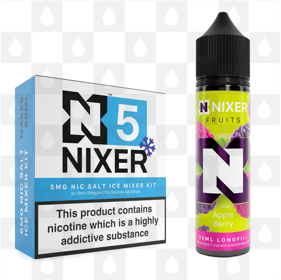 Apple Berry by Nixer E Liquid | 60ml Long Fill | Mixer Kit, Strength & Size: Salt 05mg Ice • 60ml • Inc Shots (50/50)