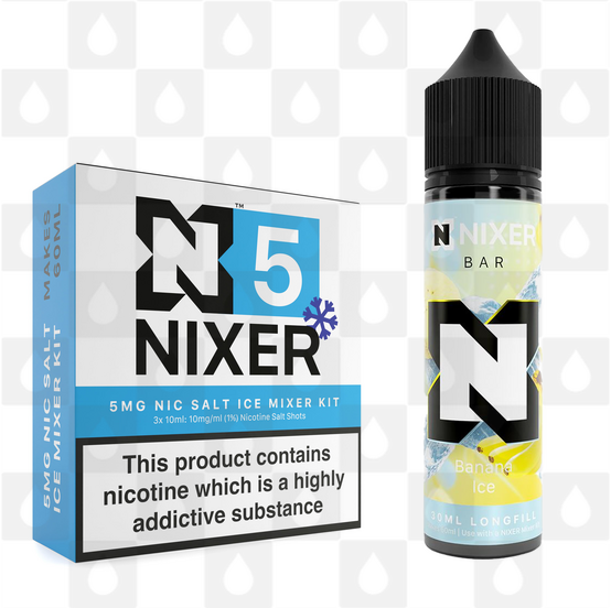 Banana Ice by Nixer E Liquid | 60ml Long Fill | Mixer Kit, Strength & Size: Salt 05mg Ice • 60ml • Inc Shots (50/50)