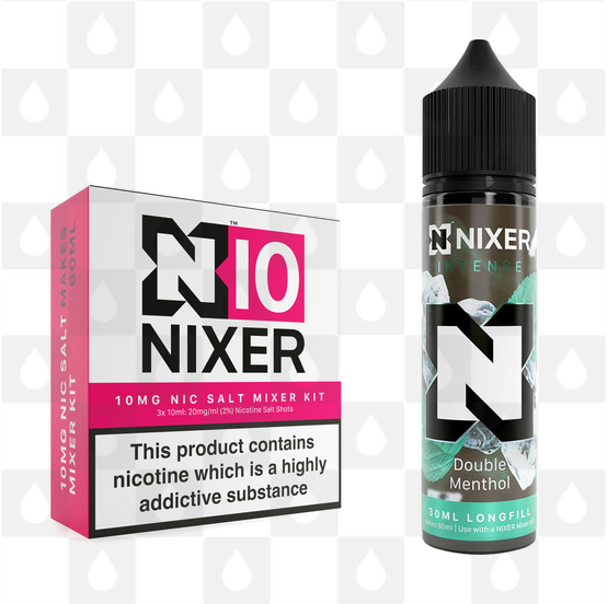 Double Menthol by Nixer E Liquid | 60ml Long Fill | Mixer Kit, Strength & Size: Salt 10mg • 60ml • Inc Shots (50/50)
