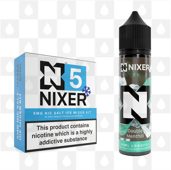 Double Menthol by Nixer E Liquid | 60ml Long Fill | Mixer Kit, Strength & Size: Salt 05mg Ice • 60ml • Inc Shots (50/50)