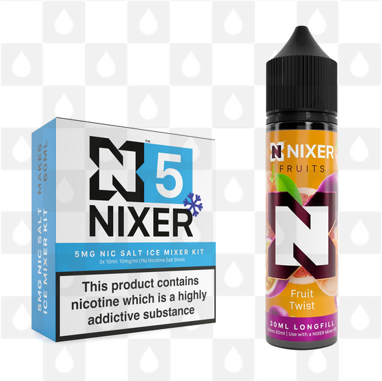 Fruit Twist by Nixer E Liquid | 60ml Long Fill | Mixer Kit, Nicotine Type: Nicotine Salt, Strength & Size: 05mg Ice Salt • 60ml • Inc Shots (50/50)