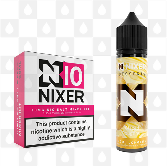 Glazed Doughnut by Nixer E Liquid | 60ml Long Fill | Mixer Kit, Nicotine Type: Nicotine Salt, Strength & Size: 10mg Salt • 60ml • Inc Shots (50/50)