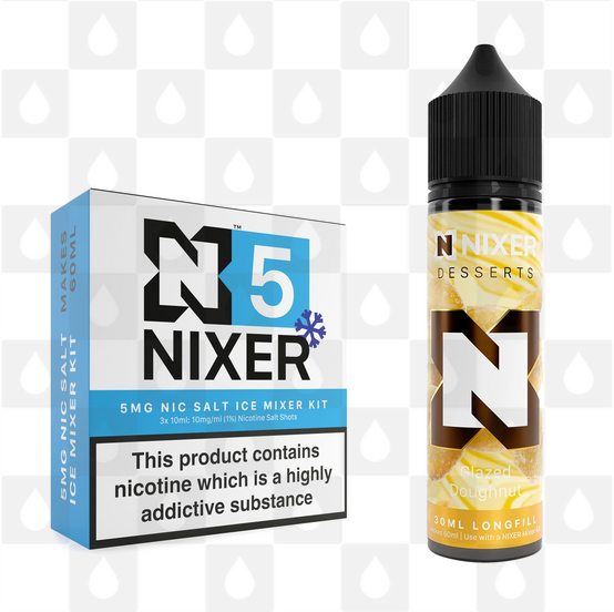 Glazed Doughnut by Nixer E Liquid | 60ml Long Fill | Mixer Kit, Nicotine Type: Nicotine Salt, Strength & Size: 05mg Ice Salt • 60ml • Inc Shots (50/50)