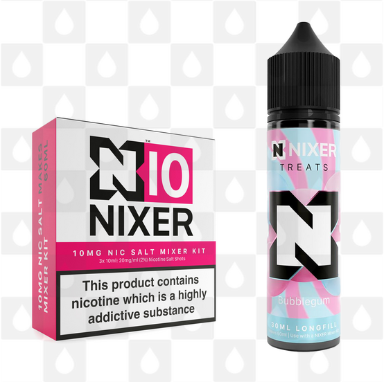 Bubblegum by Nixer E Liquid | 60ml Long Fill | Mixer Kit, Strength & Size: Salt 10mg • 60ml • Inc Shots (50/50)