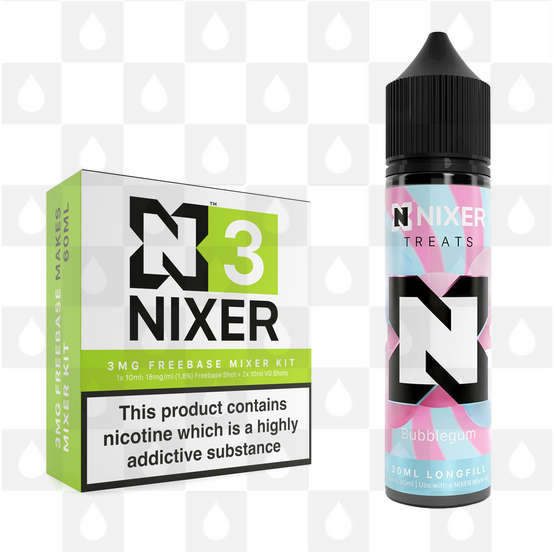 Bubblegum by Nixer E Liquid | 60ml Long Fill | Mixer Kit, Strength & Size: 03mg • 60ml • Inc Shots (70/30)