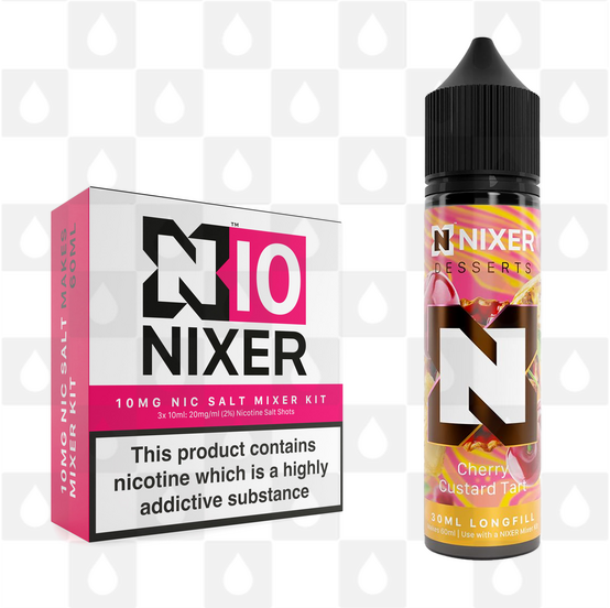 Cherry Custard Tart by Nixer E Liquid | 60ml Long Fill | Mixer Kit, Strength & Size: Salt 10mg • 60ml • Inc Shots (50/50)