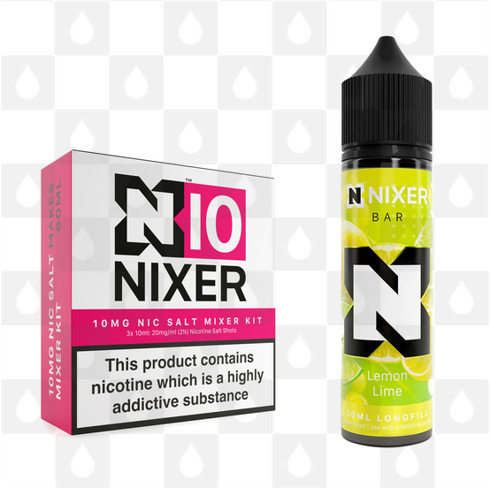 Lemon Lime by Nixer E Liquid | 60ml Long Fill | Mixer Kit, Strength & Size: Salt 10mg • 60ml • Inc Shots (50/50)