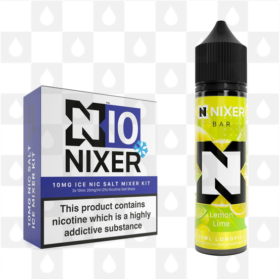 Lemon Lime by Nixer E Liquid | 60ml Long Fill | Mixer Kit, Strength & Size: Salt 10mg Ice • 60ml • Inc Shots (50/50)