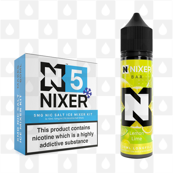 Lemon Lime by Nixer E Liquid | 60ml Long Fill | Mixer Kit, Strength & Size: Salt 05mg Ice • 60ml • Inc Shots (50/50)