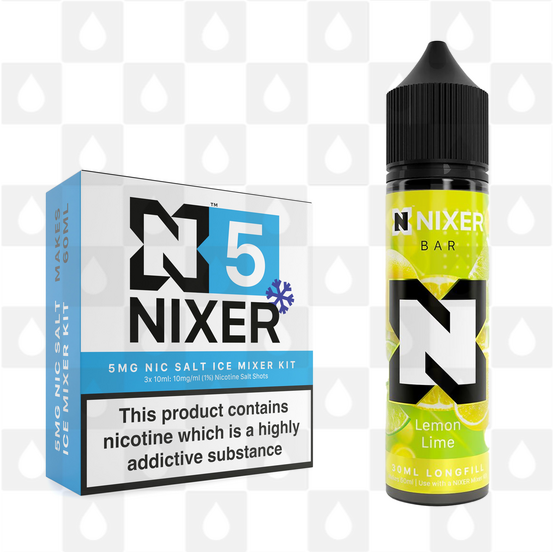 Lemon Lime by Nixer E Liquid | 60ml Long Fill | Mixer Kit, Nicotine Type: Nicotine Salt, Strength & Size: 05mg Ice Salt • 60ml • Inc Shots (50/50)