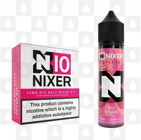 Red Aniseed by Nixer E Liquid | 60ml Long Fill | Mixer Kit, Strength & Size: Salt 10mg • 60ml • Inc Shots (50/50)