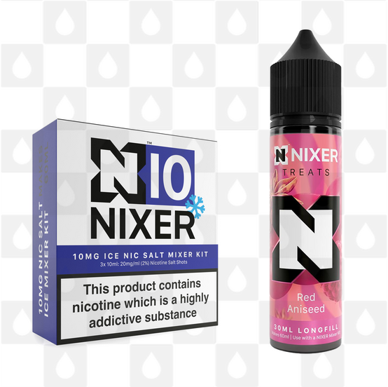 Red Aniseed by Nixer E Liquid | 60ml Long Fill | Mixer Kit, Nicotine Type: Nicotine Salt, Strength & Size: 10mg Salt Ice • 60ml • Inc Shots (50/50)