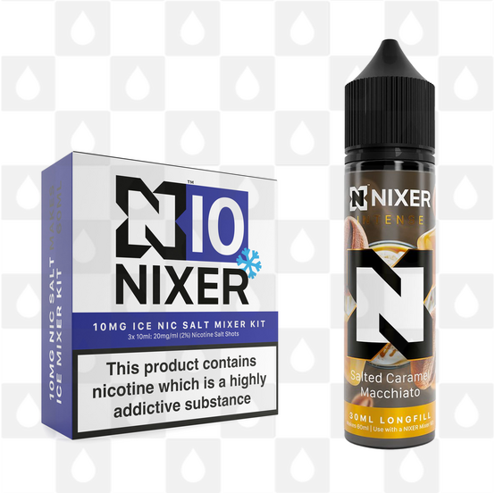 Salted Caramel Macchiato by Nixer E Liquid | 60ml Long Fill | Mixer Kit, Nicotine Type: Nicotine Salt, Strength & Size: 10mg Salt Ice • 60ml • Inc Shots (50/50)
