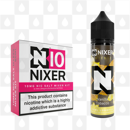 Vanilla Tobacco by Nixer E Liquid | 60ml Long Fill | Mixer Kit, Nicotine Type: Nicotine Salt, Strength & Size: 10mg Salt • 60ml • Inc Shots (50/50)