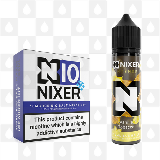 Vanilla Tobacco by Nixer E Liquid | 60ml Long Fill | Mixer Kit, Nicotine Type: Nicotine Salt, Strength & Size: 10mg Salt Ice • 60ml • Inc Shots (50/50)