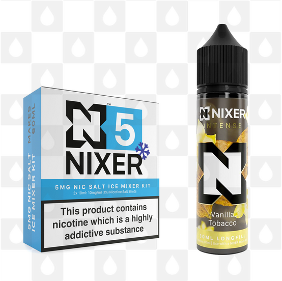Vanilla Tobacco by Nixer E Liquid | 60ml Long Fill | Mixer Kit, Strength & Size: Salt 05mg Ice • 60ml • Inc Shots (50/50)