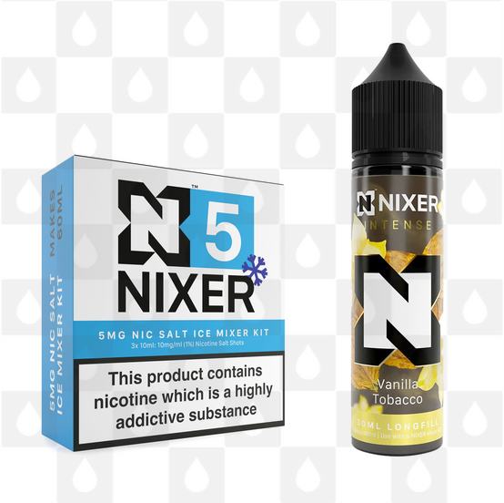 Vanilla Tobacco by Nixer E Liquid | 60ml Long Fill | Mixer Kit, Nicotine Type: Nicotine Salt, Strength & Size: 05mg Ice Salt • 60ml • Inc Shots (50/50)