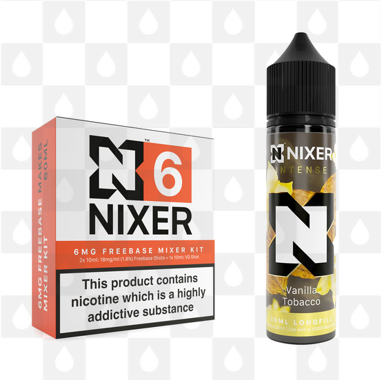 Vanilla Tobacco by Nixer E Liquid | 60ml Long Fill | Mixer Kit, Nicotine Type: Regular Nicotine, Strength & Size: 06mg • 60ml • Inc Shots (70/30)