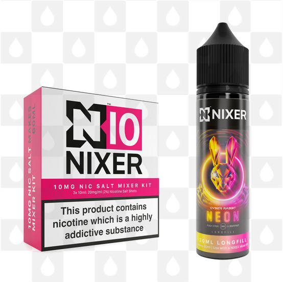 Neon by Cyber Rabbit x Nixer E Liquid | 60ml Long Fill, Nicotine Type: Nicotine Salt, Strength & Size: 10mg Salt • 60ml • Inc Shots (50/50)