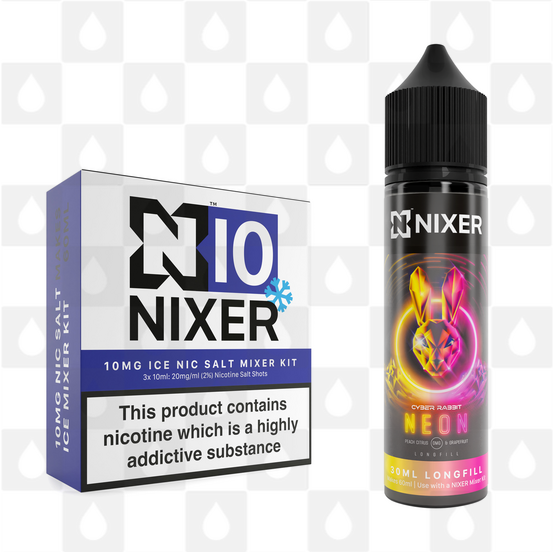 Neon by Cyber Rabbit x Nixer E Liquid | 60ml Long Fill, Nicotine Type: Nicotine Salt, Strength & Size: 10mg Salt Ice • 60ml • Inc Shots (50/50)